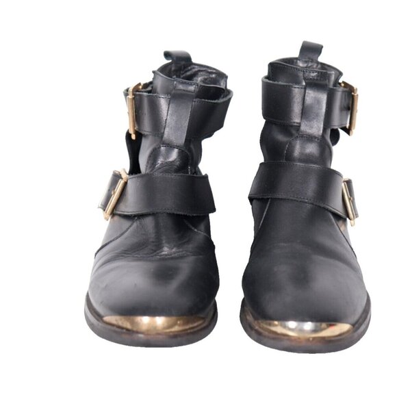 Kurt Geiger Women's US 9 Black Leather Saxon Cut Out Pull-On Strap Ankle Booties - Picture 4 of 7